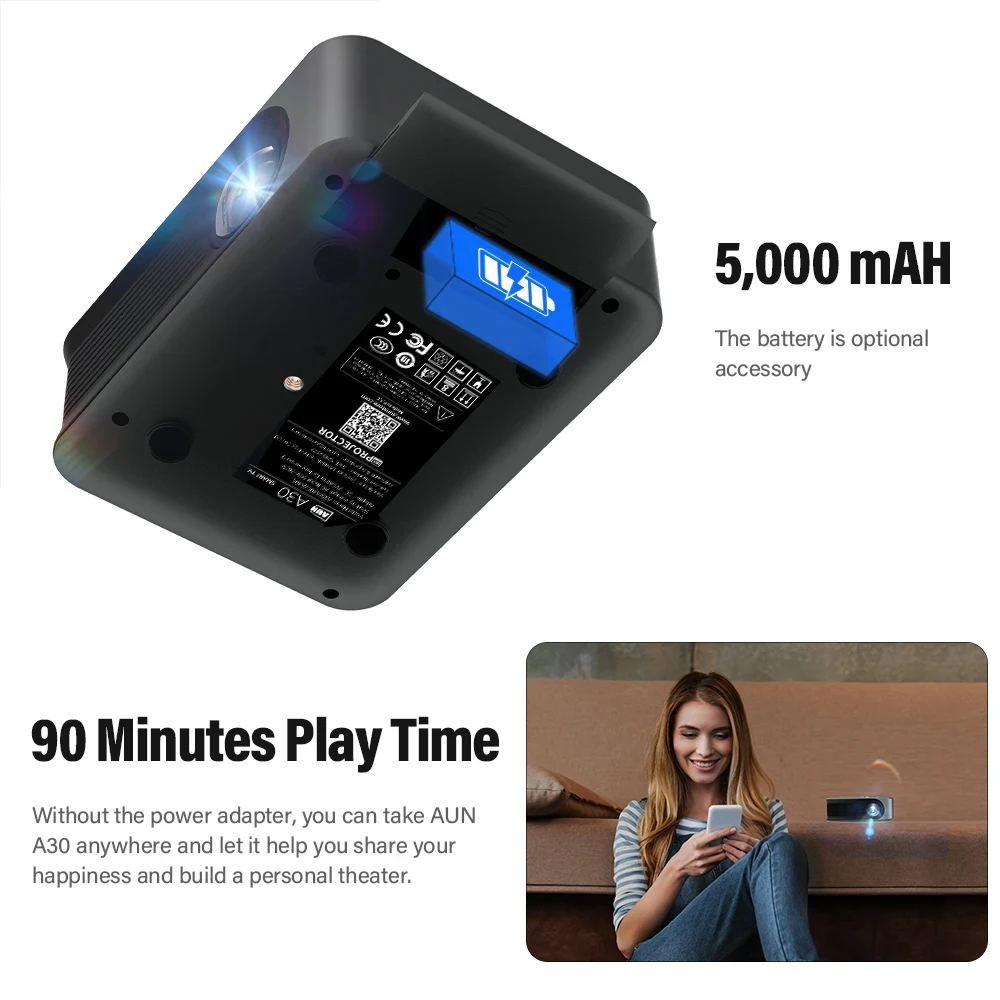 Portable MINI Projector A30C Pro Built In Battery Smart TV WIFI Home Theater Cinema Sync Phone Beamer Projectors for 4k Movie