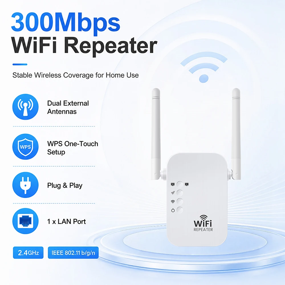 300Mbps Wireless WiFi Repeater 2.4G Signal Router 802.11N/G/B Long Range WiFi Extender Amplifier 360 Full Coverage WIFI Booster