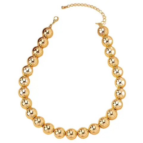 Punk Charms Gold Color Ball Beads Choker Necklace for Women Fashion Exaggerated Large Beads Chain Gothic Necklace Jewelry