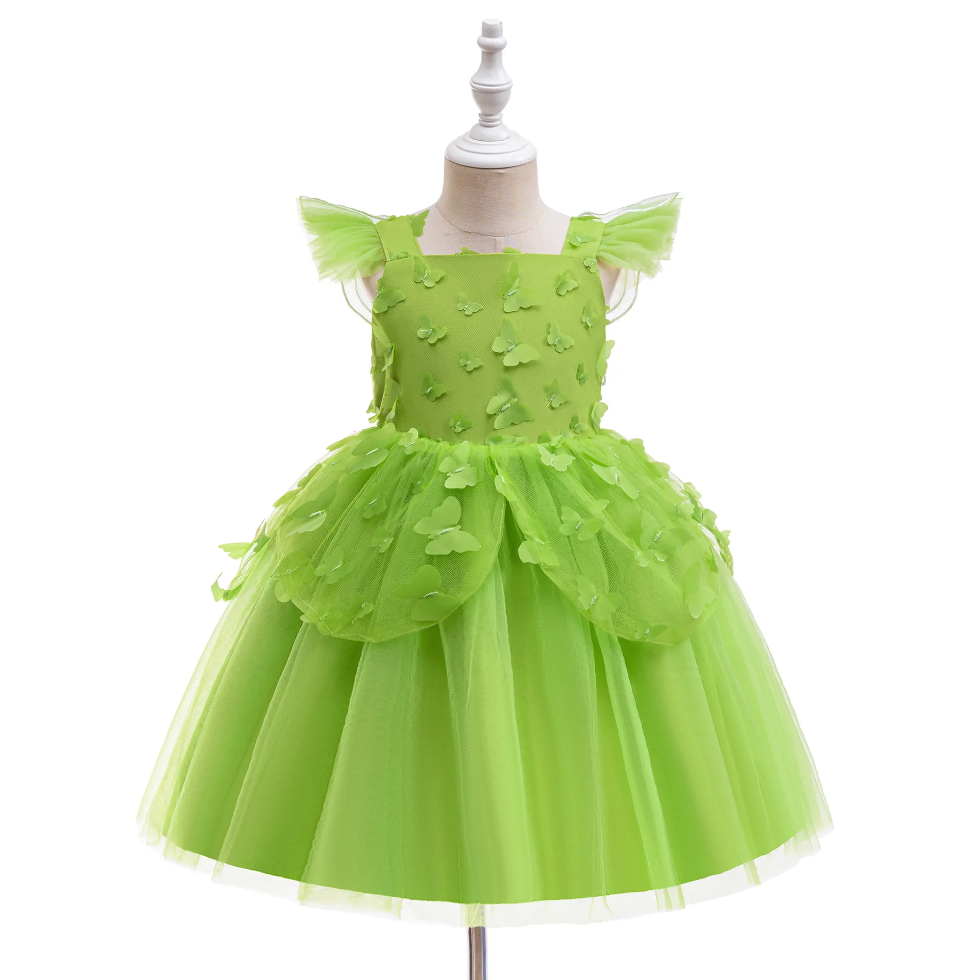 Girls Fairy Princess Dress Summer Green Elf Dress Up Costume Kids Birthday Frocks Role Halloween Carnival Party Outfits ASQ03