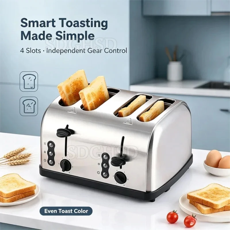 High-End 2-Slice Stainless Steel Toaster Oven Electric Pop-up Toaster with Anti-Jam Baking Rack Multifunction Tostadores