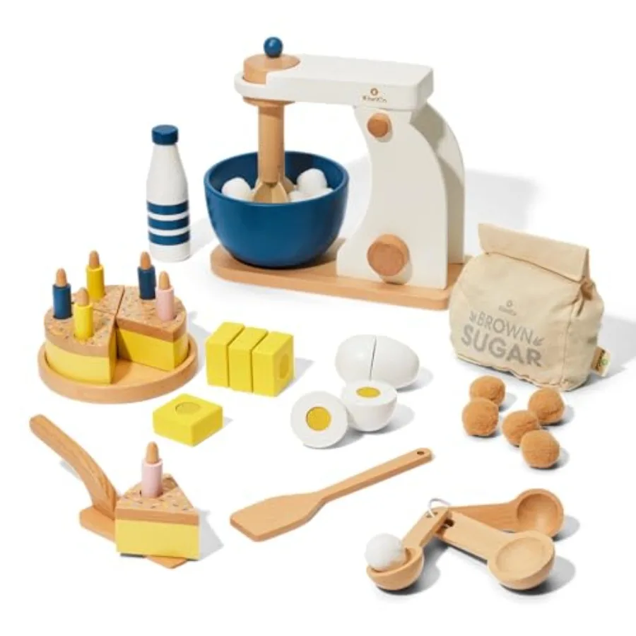 Bake-a-Cake Stand Mixer Play Kitchen Baking Playset Ages 3+ Learn Early Math with Wooden Play Set Includes Ingredients Mixer Me
