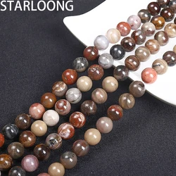 Natural Stone Fossil wood (Indonesia) Stone Round Loose Beads Spacer 4/6/8/10/12MM Pick Size Making For Jewelry Bracelet 15“