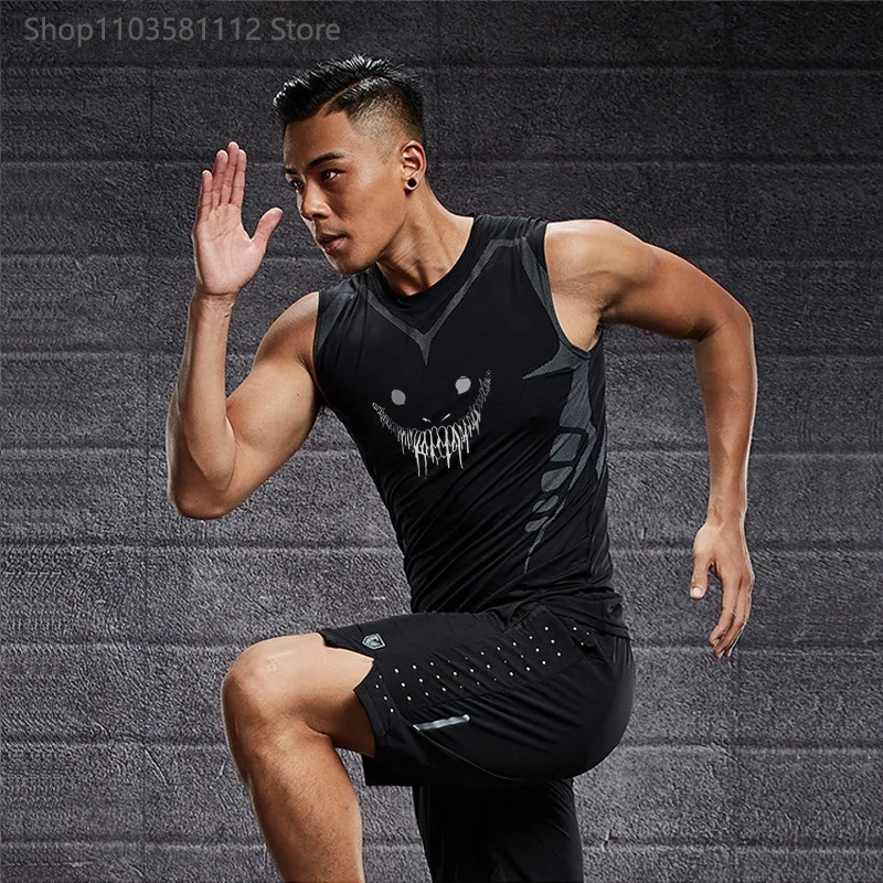 Compression Sleeveless Shirt Men Gym Fitness Basketball Sport Vest Manga Tight Tank Mesh Quick Drying Top Breathable Summer Male