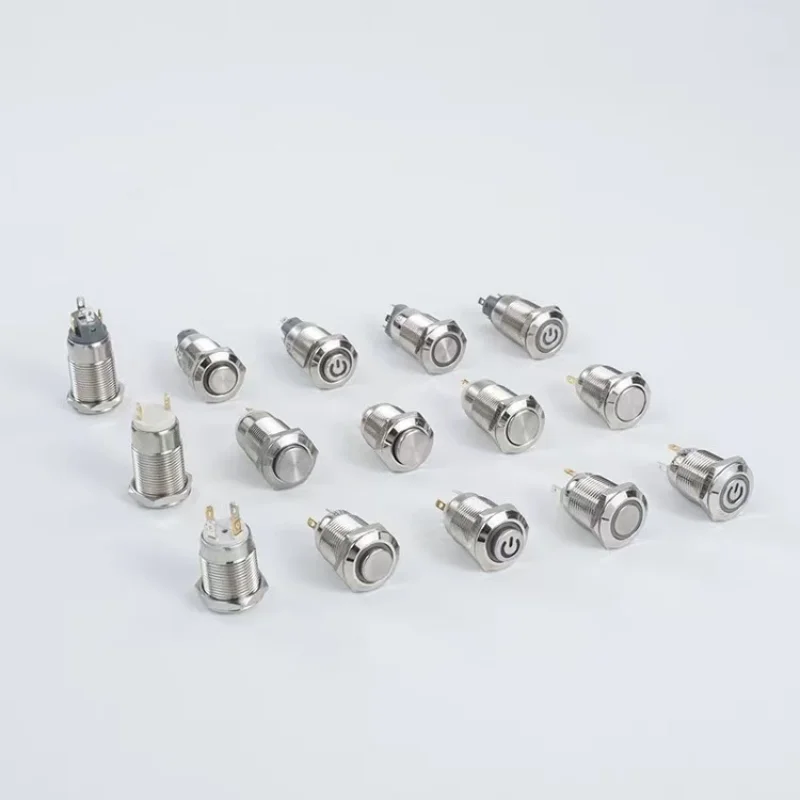 8/10/12/16/19/22MM Metal Push Button Switch Waterproof Flat Circular Power Led Light Self-Lock Self-Reset 3-6V 12-24V 220V