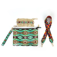 Bohemian Ethnic Style Lightweight Crossbody Clutch Bag PU Material Contrast Shoulder Portable Wallet for Casual Outfit