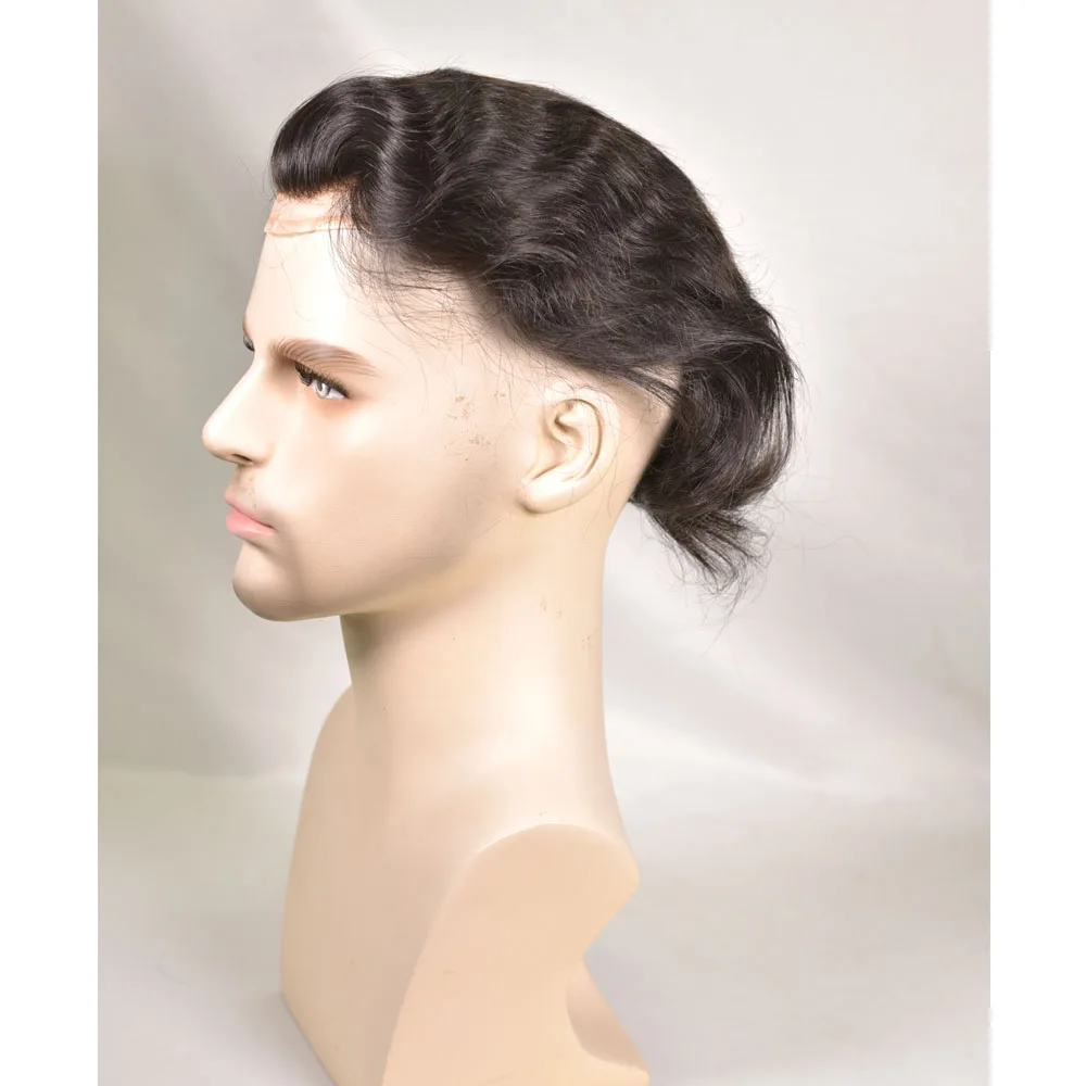 10x8 "خصلات شعر للرجال 100% شعر بشري للرجال شعر مستعار دانتيل أمامي خط شعر طبيعي شعر مستعار أحادي صافي مع جلد رقيق PU حولها #5