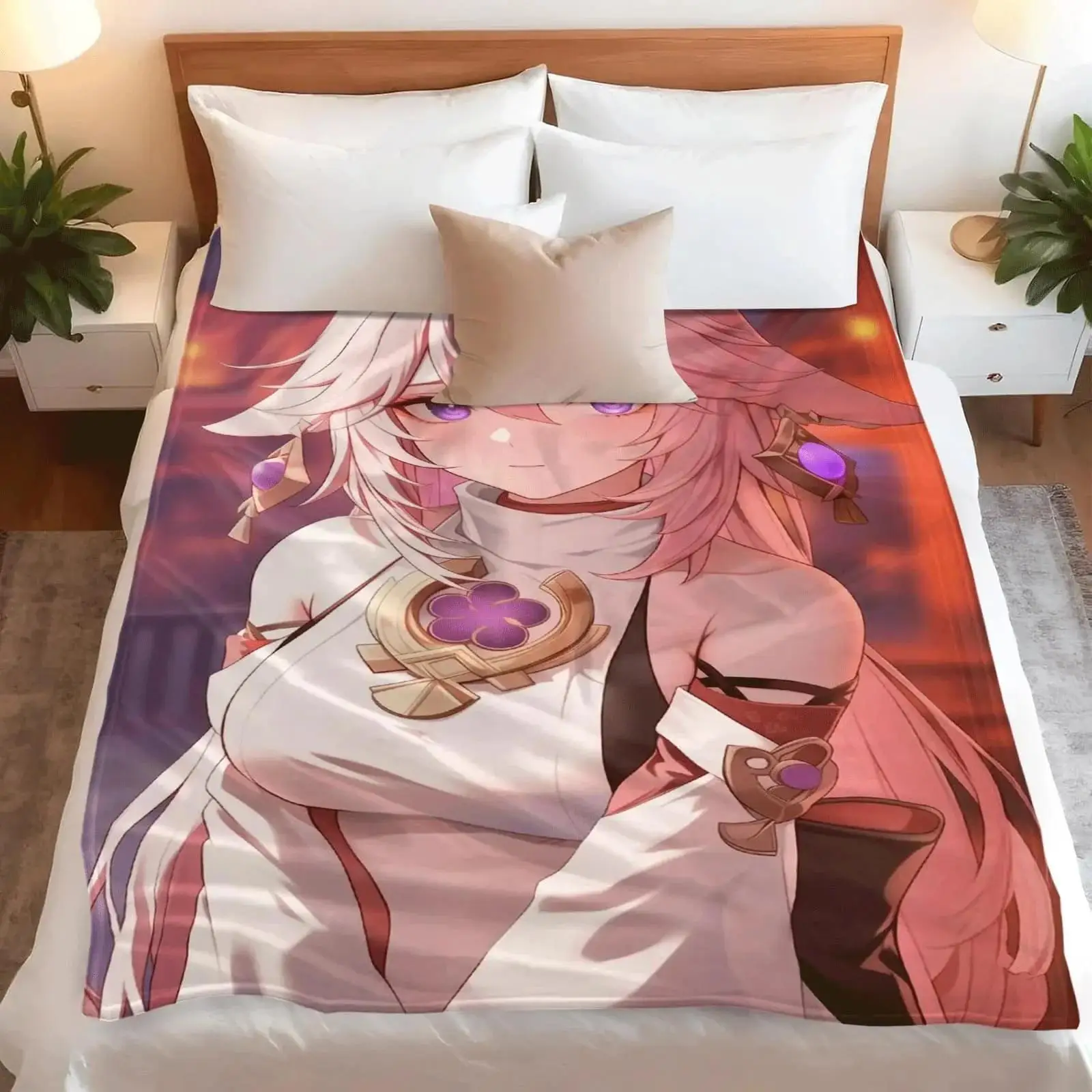 

Уютный зимний фланелевый плед Genshin Impact с односторонней печатью на заказ для кровати, дивана, домашнего текстиля