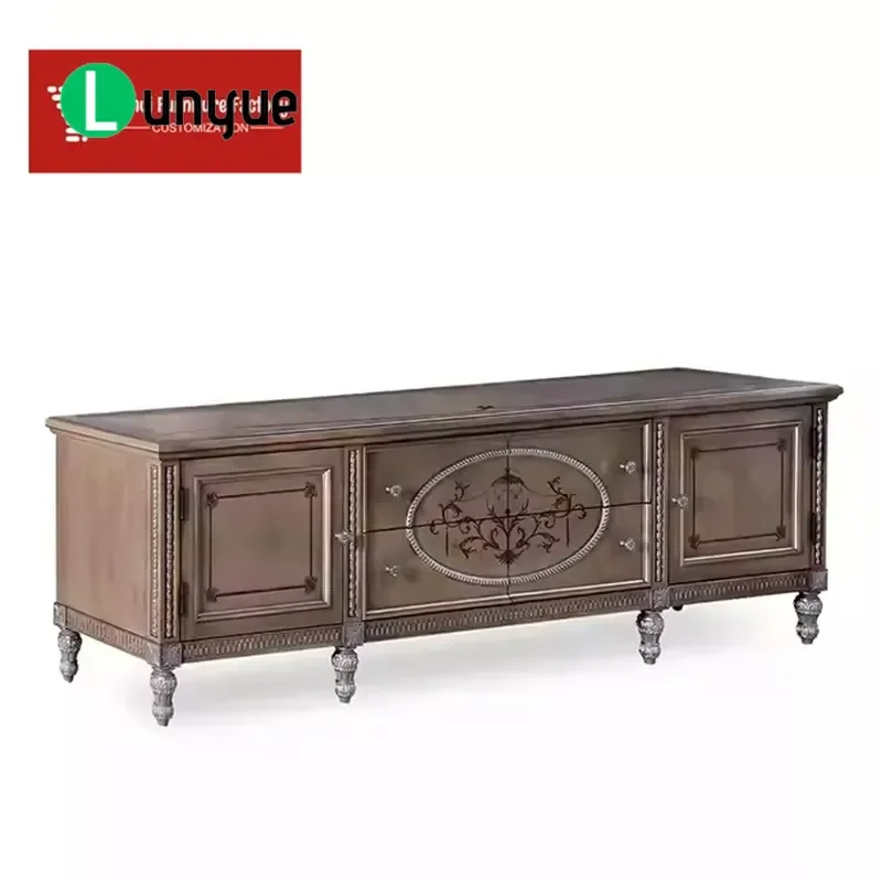 Luxury British Style TV Cabinet Modern Royal Ambassador Wood Grain Inlaid Media Console for Living Room Wooden Home Furniture