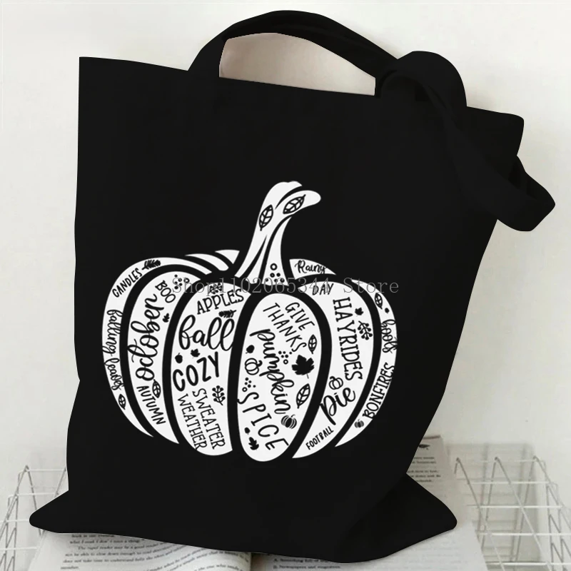 Leopard Print Bow Pumpkin Canvas Tote Bag Women Fall Vibes Aesthetic Reusable Shopping Bags Canvas Pumpkin Series Women Handbags