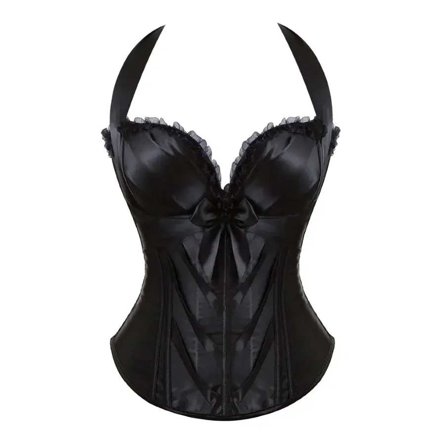 Ladies Sexy Straps Halter Corsets and Bustiers Tops Overbust Corset Plus Size Zipper Satin Fashion Vintage Corselet Vest