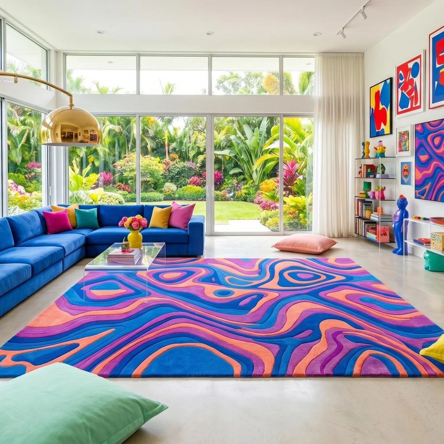 Room Decor Rug  9x12ft Colorful Abstract H1and Tufted Rug  Wavy P1SYcheD1ELIc Design Vibrant Dopamine DE1cor Rug