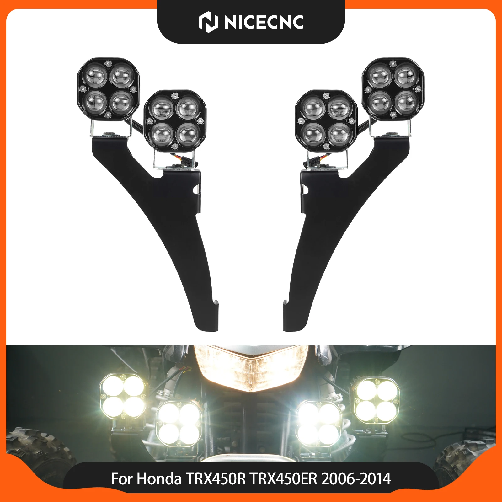 NICECNC 4PCS 100W Front Headlights For Honda TRX450R TRX450ER 2006-2009 LED IP67 Waterproof Level Super Bright ATV Accessories