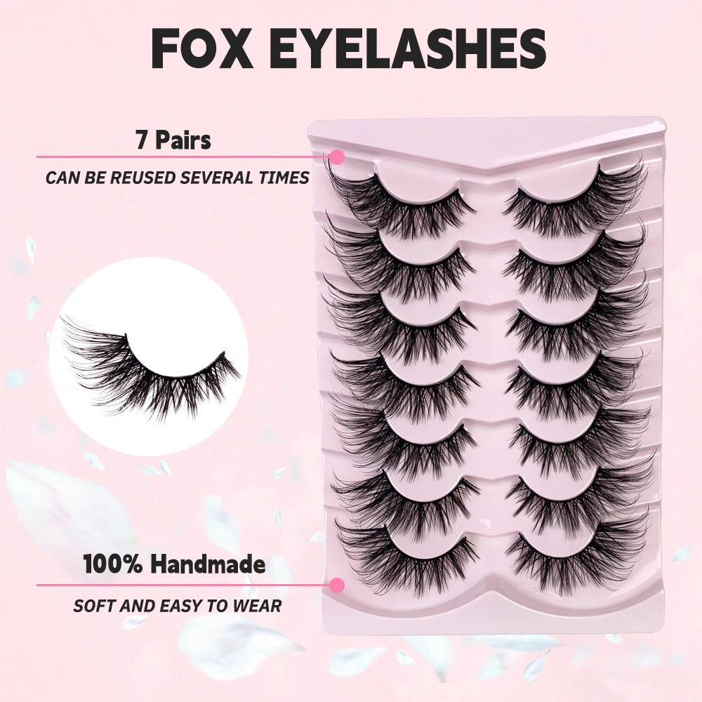 7 Pairs Cat/Fox Eyelashes Faux Mink Eyelashes Winged End Eye Elongated Eyelashes Fake Lashes Soft Natural long Full Strip Lashes