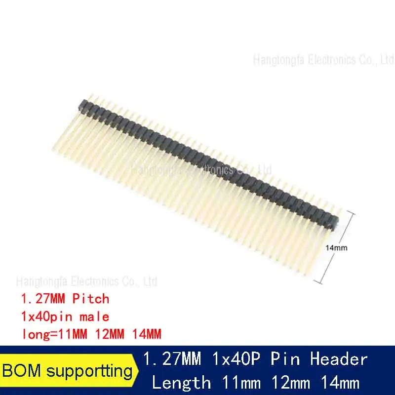 10pcs 1.27mm 1.27 Single Double Row Male 1X40P 2*50P Breakaway PCB Board Pin Header Long 11mm 12mm 14MM Connector Strip 