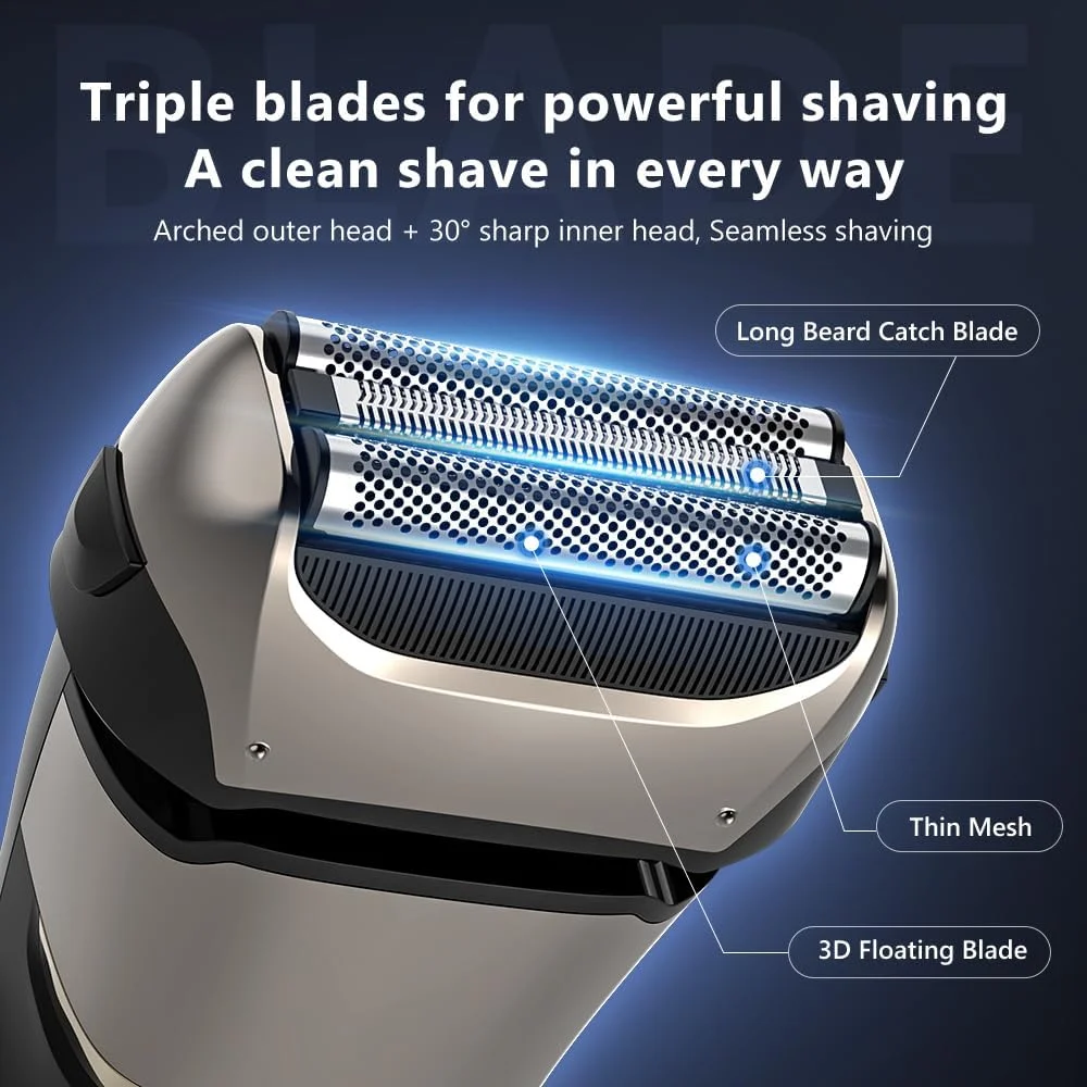 Sejoy Electric Razor for Men Foil Shaver with 3-Blade Edge Shaving Area, 7500 RPM High Speed Motor Digital Power Display Mens El