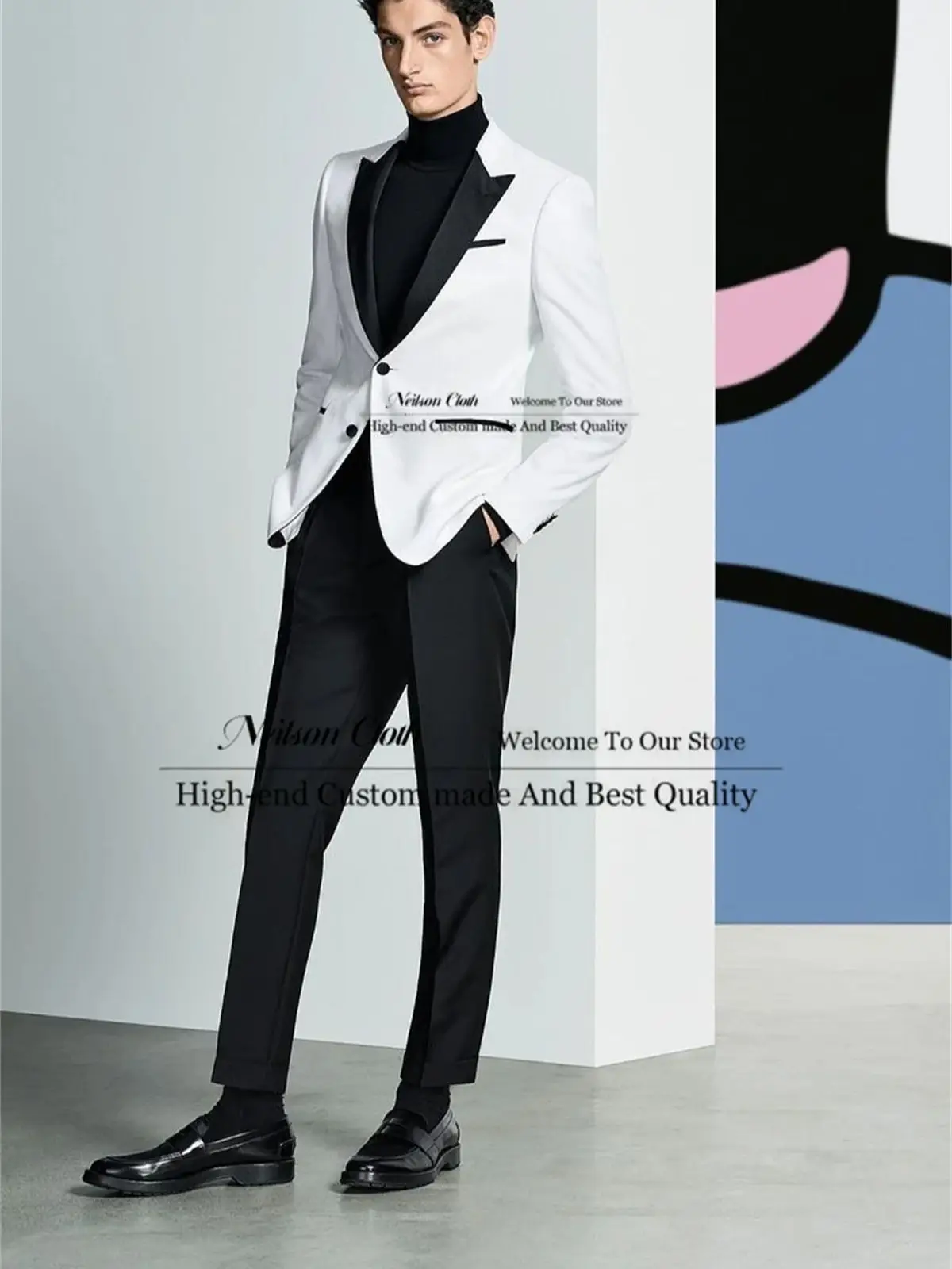 

Formal White Male Prom Blazers 2 Pcs Sets Peaked Lapel Groom Wedding Tuxedos Groomsmen Slim Fit Customized Costume Homme