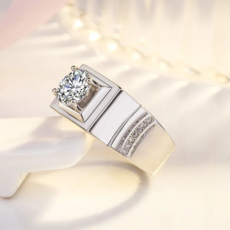 Anello da uomo di lusso con diamante in platino massiccio da 1 carato Anello con diamante in platino da uomo aggressivo