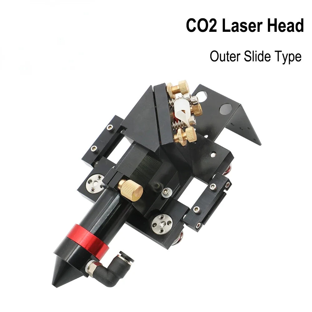 CO2 Laser Head for Dia.20mm FL 50.8/ 63.5mm/101.6mm Lens D25mm Mirror Outer Slider Type with Air Assist Nozzle