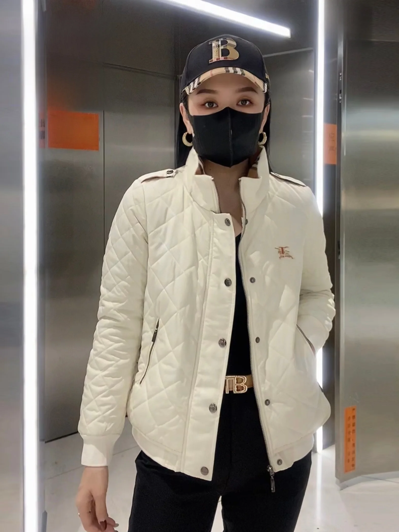 

Winter New Sle Briti Sle Women's Cotton Jaet Diamond Pattern Warm Faionable Stand Collar All-Match Coat