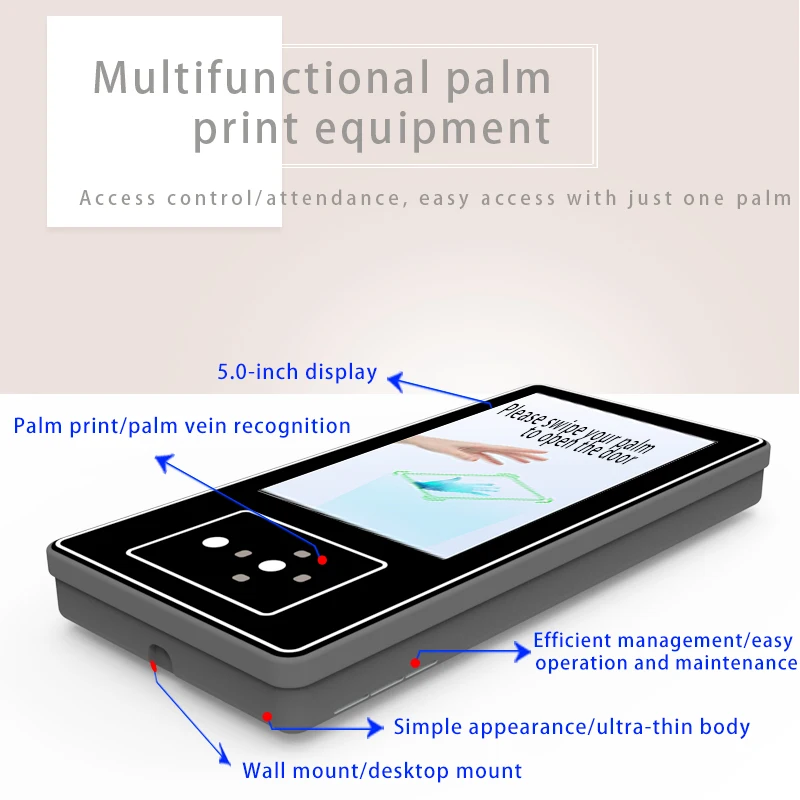 

Customizable 5-Inch Biometric Access Control Attendance System Palm Vein & Face Recognition Multi-User Reset Function OEM/ODM