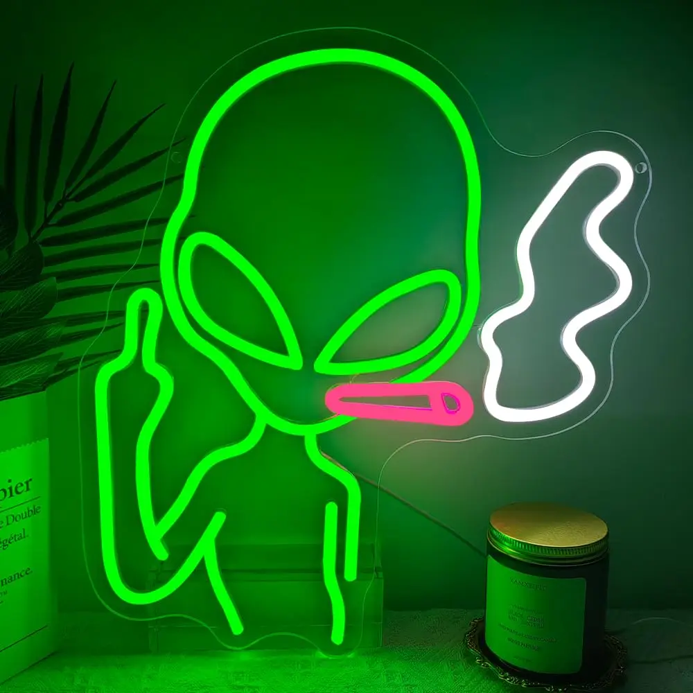 

Неоновая вывеска «Чужой», светодиодные вывески для декора стен Чужой светящийся знак, лампа для бара, спальни, паба, человек, пещера, подарок на день рождения с регулируемой яркостью