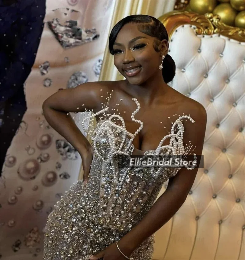 Luxe Parels Prom Dresses 2023 Zwarte Meisjes Feestjurk Sequin Afrikaanse Zeemeermin Avondjurken vestidos de fiesta Aangepaste