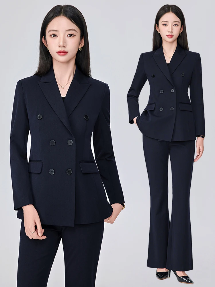 

Кобальтово-синий женский костюм Jaet Profional Interview Outfit Карьера Advanced Feelings Commute Sle Long Sve с двойной пуговицей