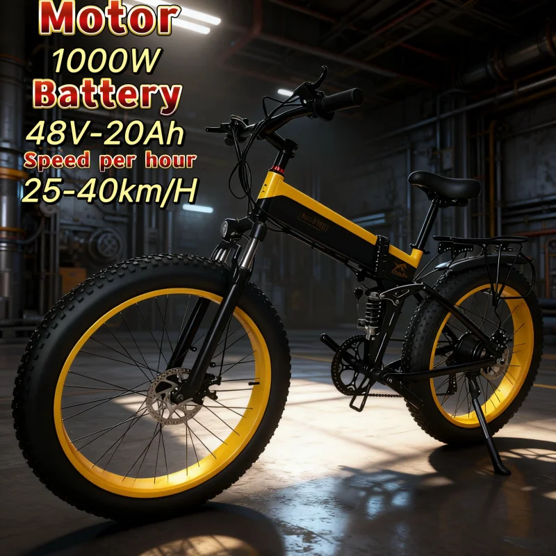 

26*4.0 snow bike 1000W motor 48V 20AH lithium battery foldable aluminum alloy frame road and off-road electric bicycle