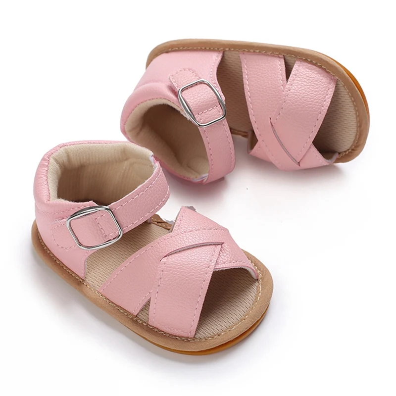 Unisex Baby Sandals for Summer: Solid Color Cross Design, 4 Colors Available, for 0-15 Months