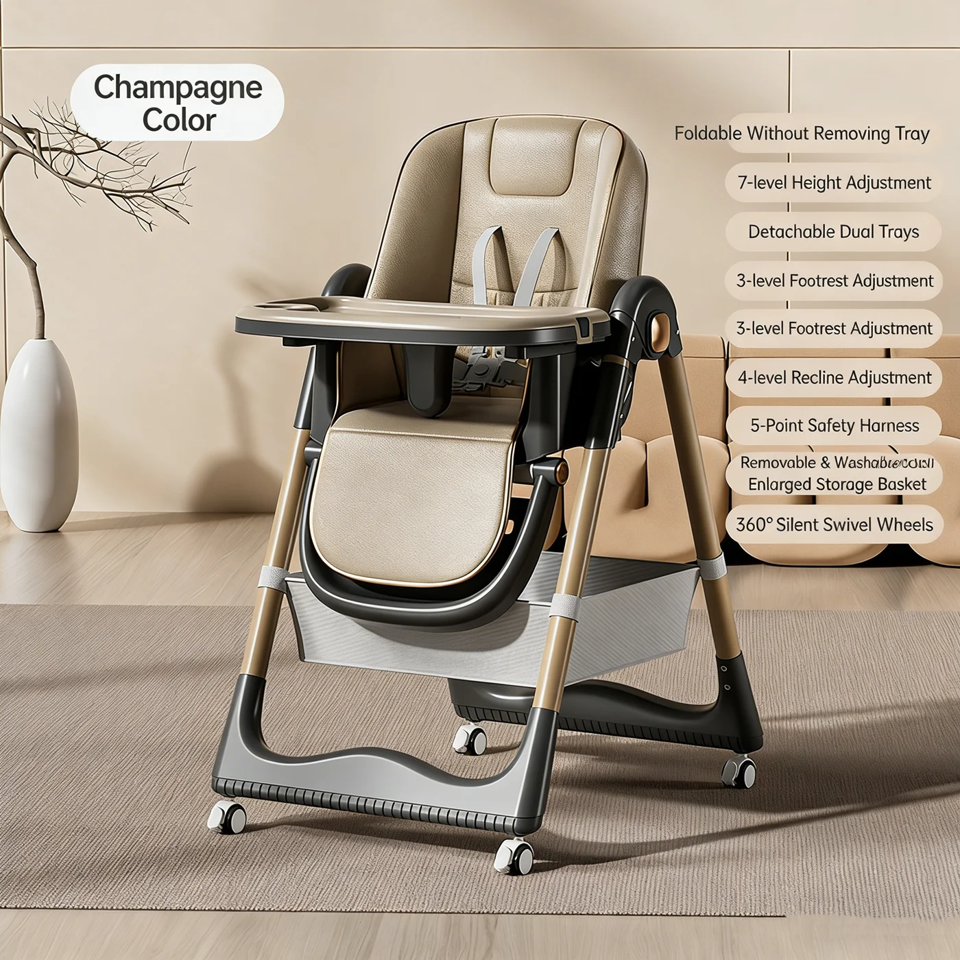Multi Functional All in 1 Baby High Chair Swings for Infants Foldable Height Adjustment Eco Friendly Washable PU Cushion