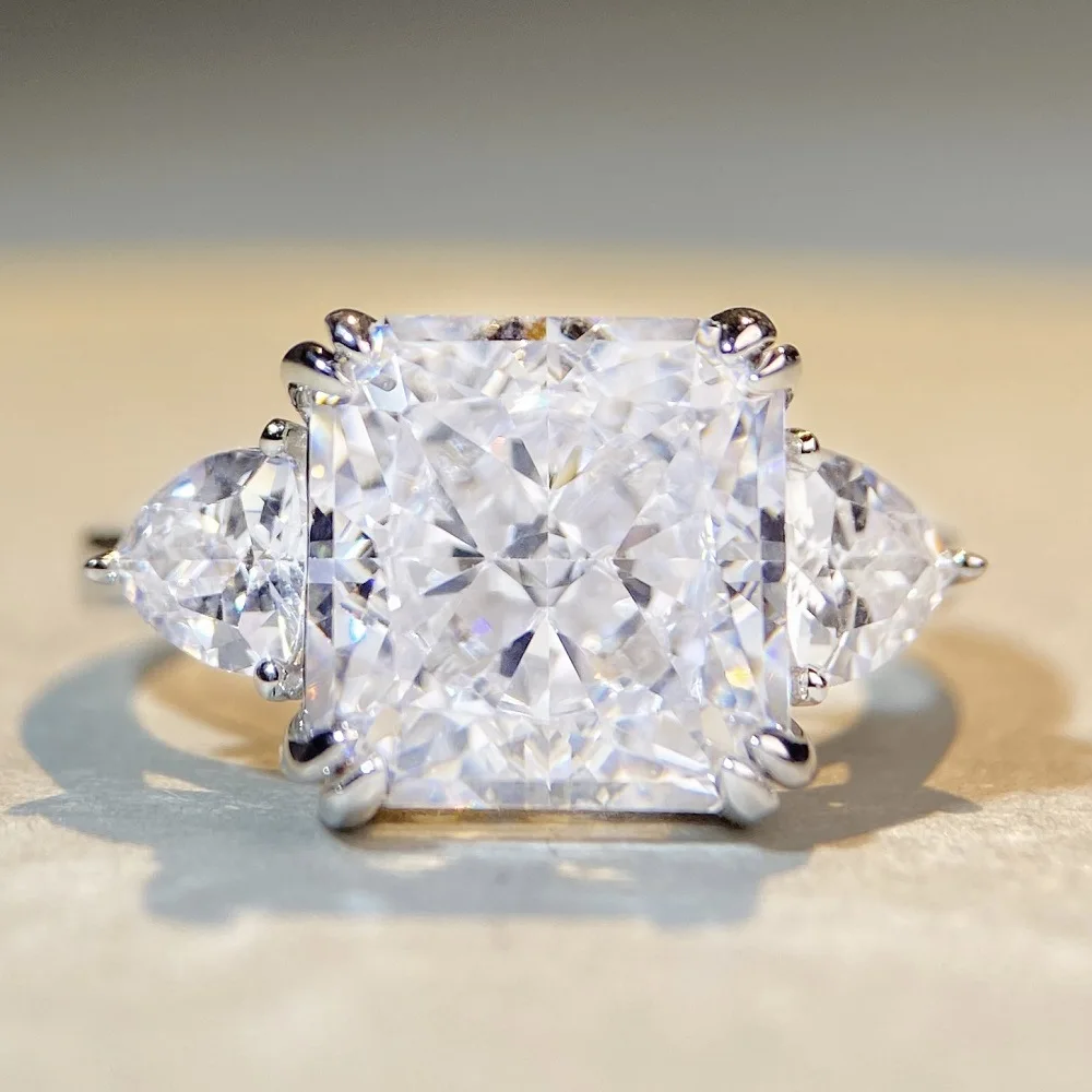 Ice Flower Cut High Carbon Diamond Rings Sparkling 8 Color 11*11mm 5A Grade Square Stone Finger Ring Fine Jewelry