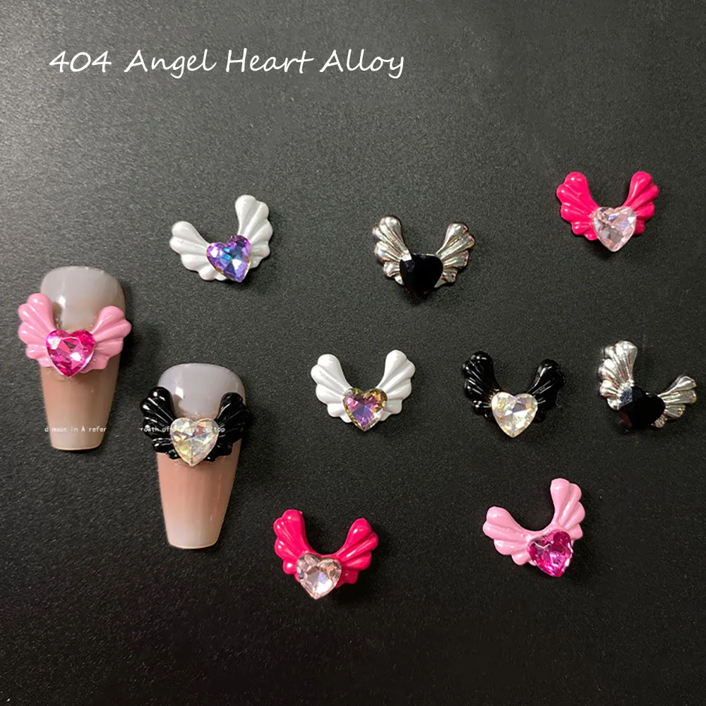 -Angel Heart- Sacred Kiyomi Love Wings Alloy French Nail Ornament Jewelry Mixed Heart Stones Flying Metallic Accessory Charm 404