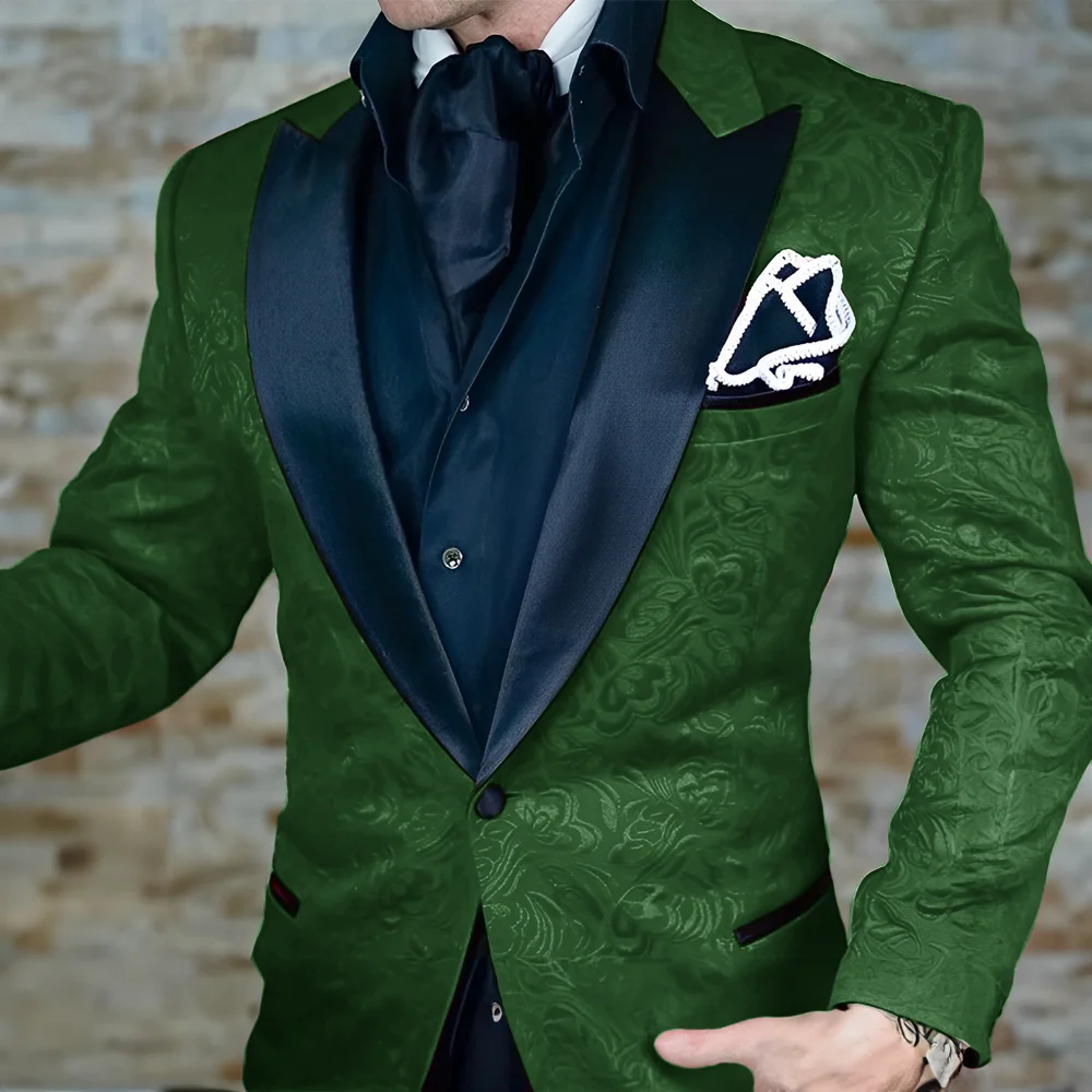 

Green Men's Suit 2 Piece Peak Lapel Jacket Pants Wedding Groom Tuxedo Formal Party Dress Elegant Men's Suit XS-5XL