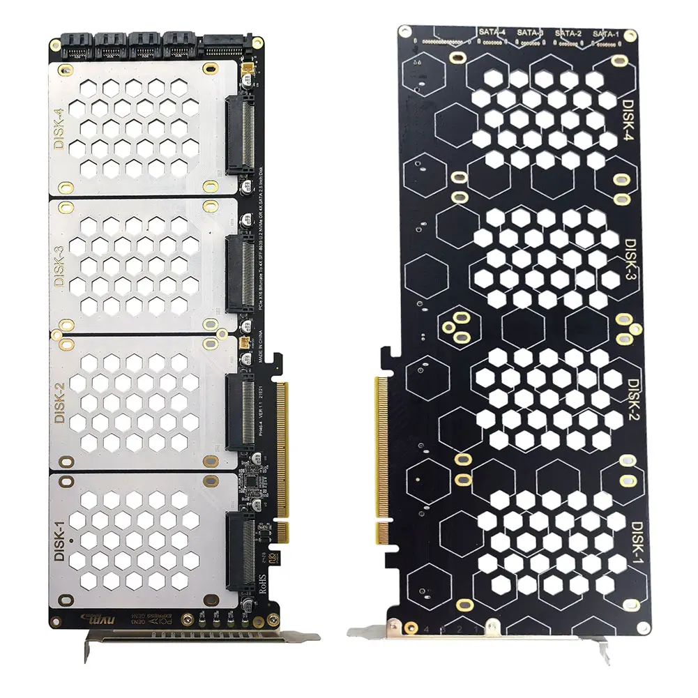 

4-Port NVMe Interface PCIe X16 Conversion Card Motherboard Support PCIe X4x4x4x4 Bifurcation U.2 PCIe Adapter with LED Indicator