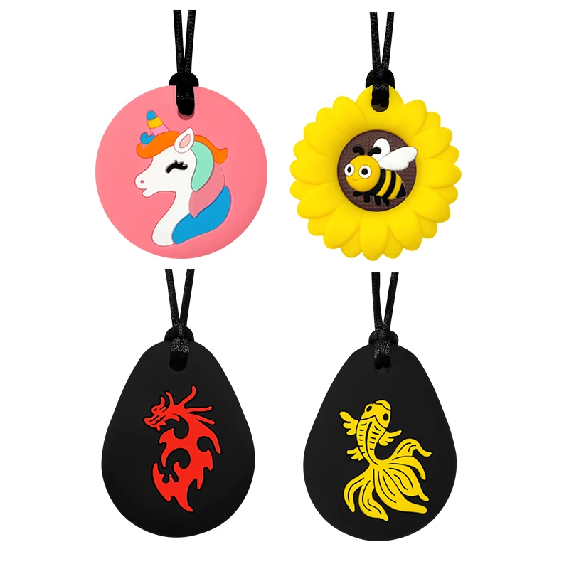 New Silicone Sensory Chew Necklace Chewy Kids Silicone Unicorns, Bees shape Teether necklace Toy,  for children with autism