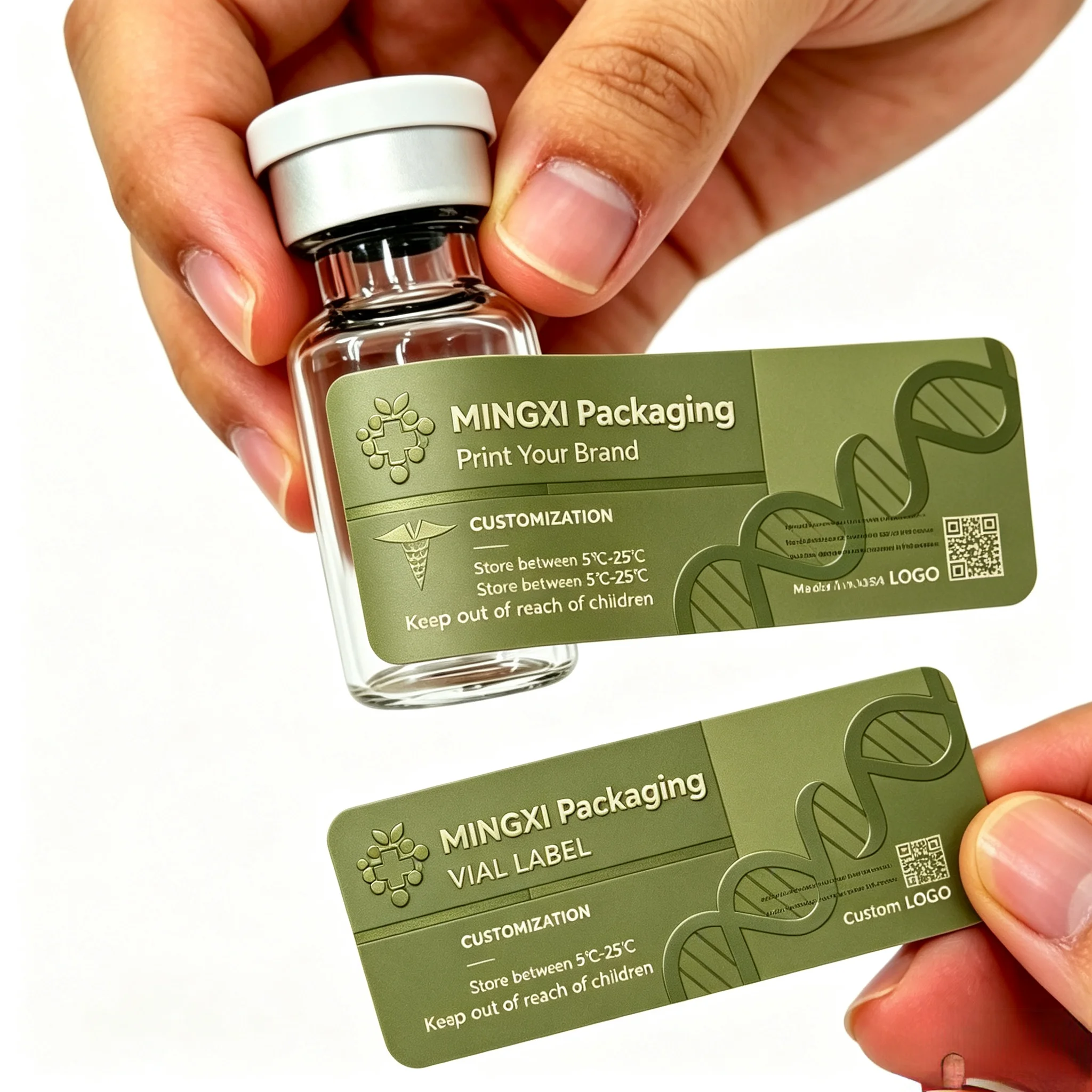 Custom Packaging Set Waterproof Vinyl Stickers Plus Paper Boxes for 3ml 5ml 10ml Small Cosmetic Perfume Glass Vial Supplies