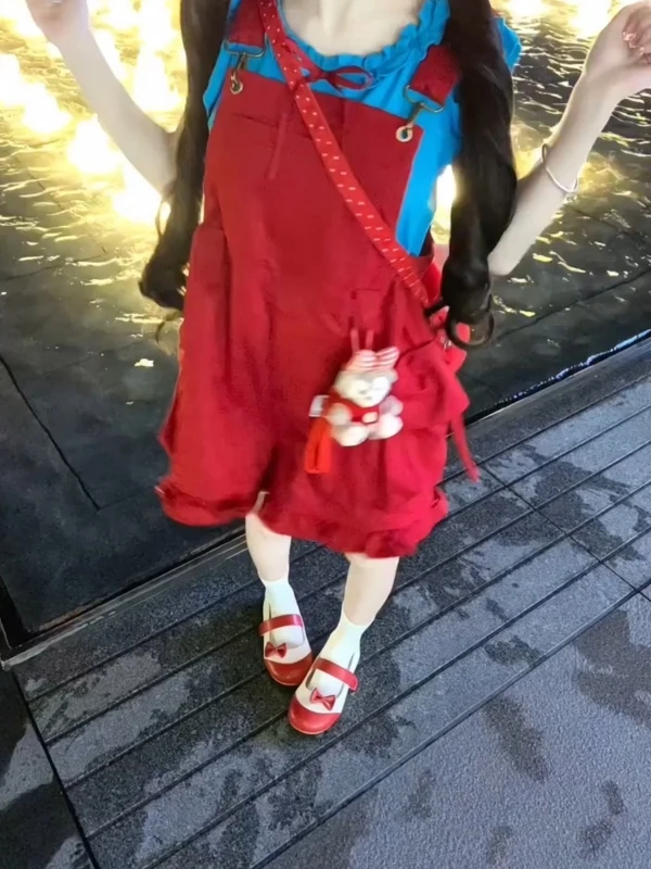 

Милый летний комбинезон Dopane с бантом Fly Sve, красный комбинезон для похудения, комплект из двух предметов, брюки из полиэстера на молнии