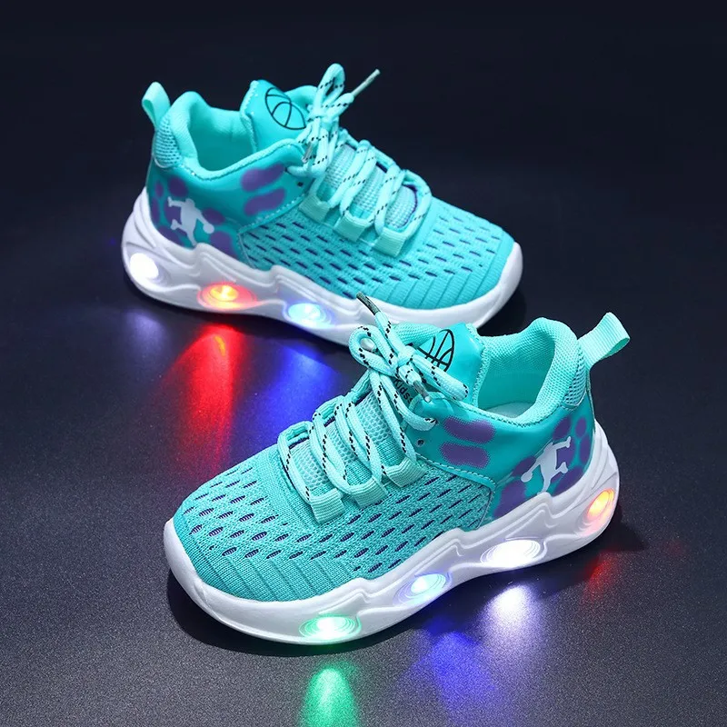 

Kids'Casual Shoes Mesh Led Light Spring Outdoor Running Shoes For Children Breathable Anti-slip Designer Red Blue Size 21-36