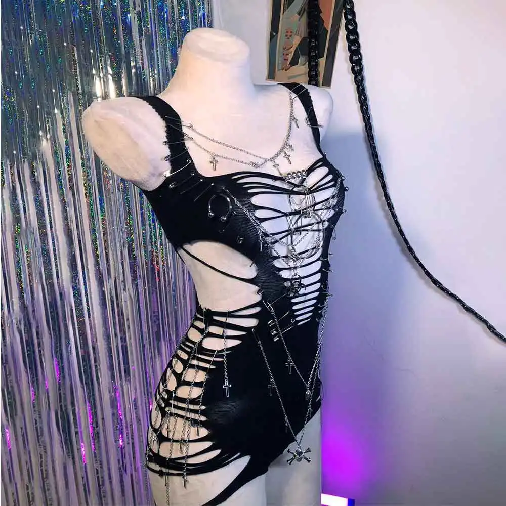 

Панк-рок DIY Подростковая готика Harajuku Y2K TOPS Эко-цепочка с черепом Kawaii Гранж Ручная работа Pin 90s E-Girls Emo Street Wear Goth