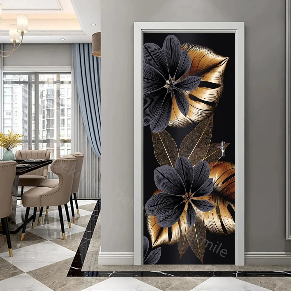 3D Wallpaper On The Wall Black Color Vinyl Door Decoration Home Door Flower Woman Relief Mandala Deur Stickers Autocollant Porte