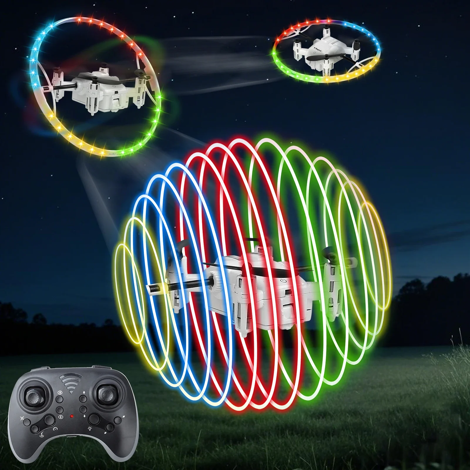 Drone telecomandato 1 chiave di ritorno con luce a LED rotazione di 360 gradi 2.4G Dron elettrico Quadcopter giocattoli regali per 14+ bambini