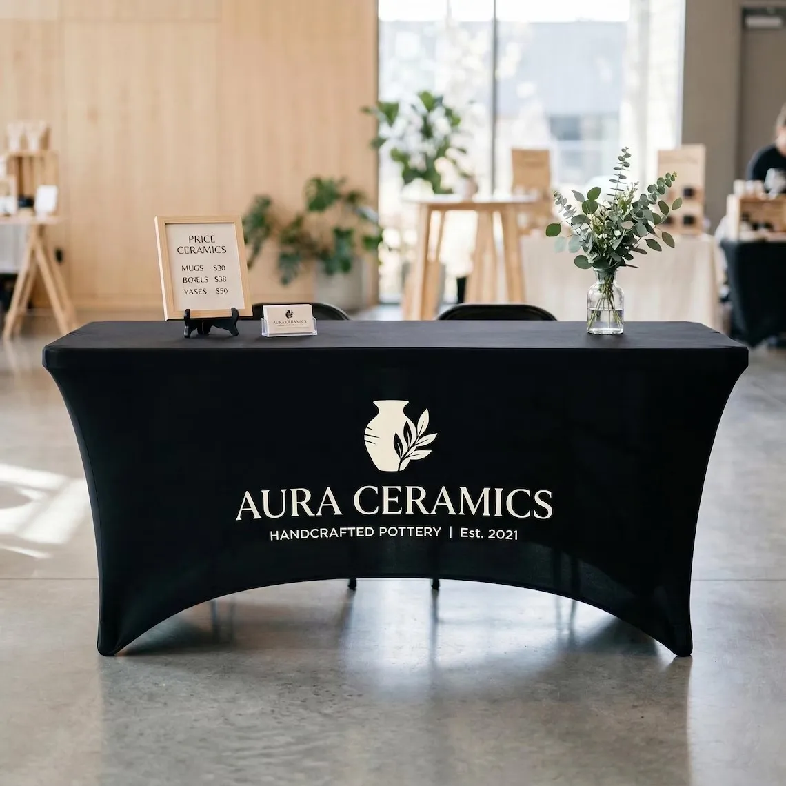 Custom Logo Tablecloth, Branded Stretch Spandex Table Cover for Vendor Booth, Trade Show Display, Fitted Tablecloth