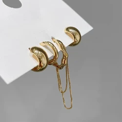 4PCS New Design Gold Color Silver Plated Geometric Irregular Tassel Chains Clip Earrings for Women Non Pierced Ear Cuff Jewelry