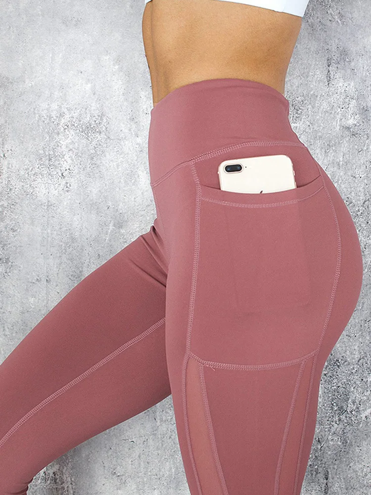 Celana olahraga Mujer Activewear celana Yoga jaring hitam legging olahraga wanita saku Gym pinggang tinggi legging Push Up celana ketat kebugaran