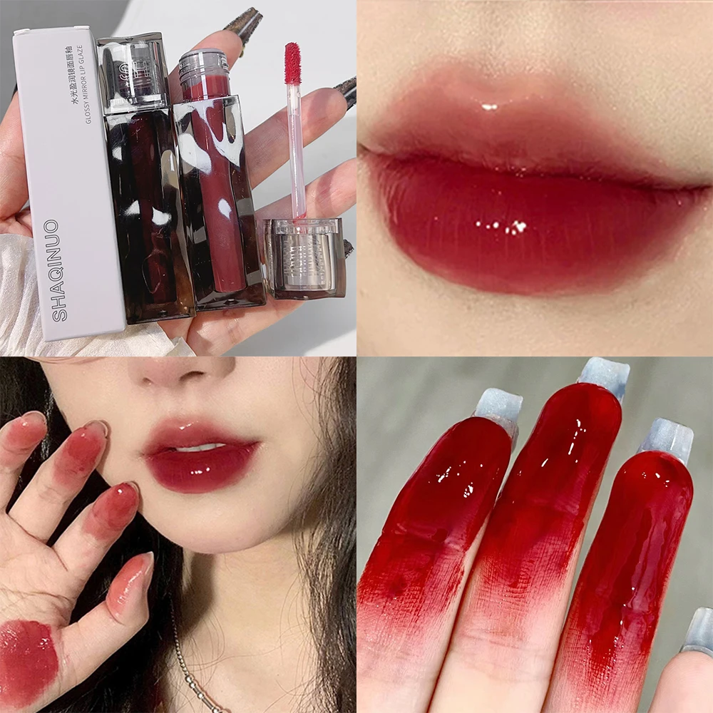 Espelho hidratante de 6 cores Lip Gloss, impermeável, duradouro, copo antiaderente, batom líquido, chá preto nu vermelho, cosméticos para maquiagem labial