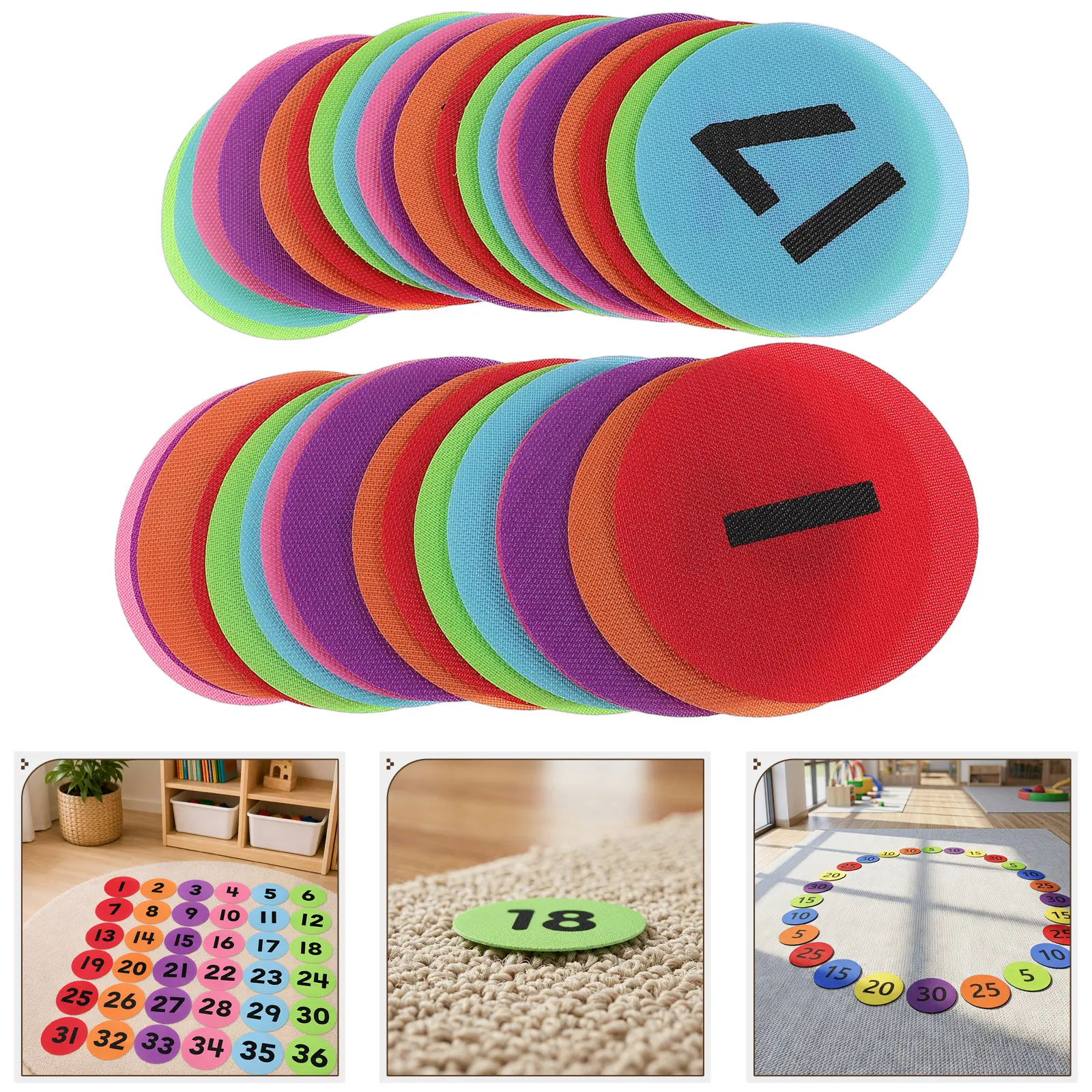 36Pcs Nylon Carpet Markers Numbered Floor Dots Colorful Number Stickers Spot Markers Classroom Self Adhesive Stickers