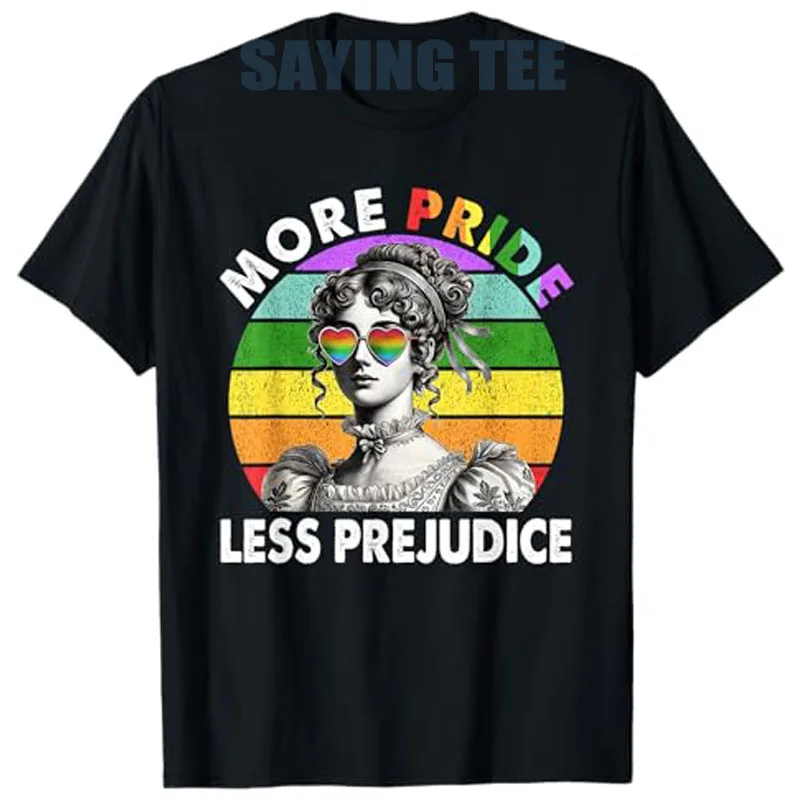 

More Pride Less Prejudice Pride Month LGBTQ Gay Lesbian T-Shirt Bisexuals Gay Pride Graphic Outfit Fashion Short Sleeve Blouses