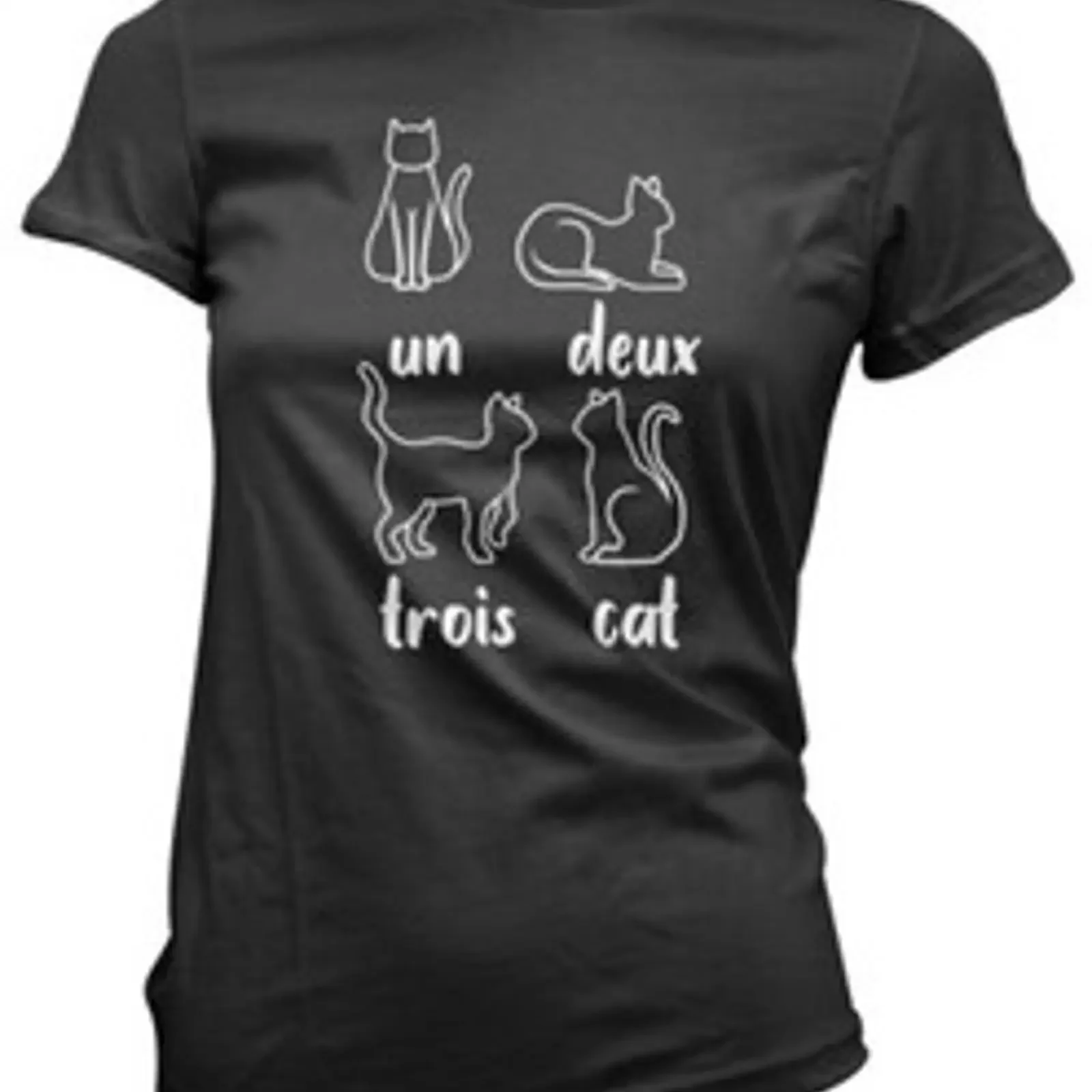 Un Deux Trois Katze Französisch Damen T Shirt süß Kätzchen Haustier lustig Katzenliebhaber Geschenk vintage Washed