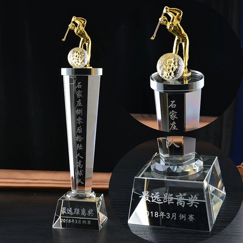 Metal Sports Golf Trophy, Custom Celebration Gift, Lettering, Crystal Trophy, Competition, Souvenir Decor, Creative Medal, 1Pc